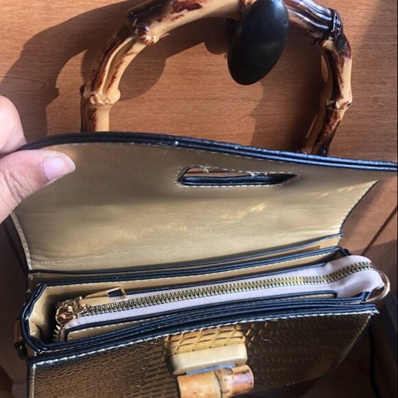 Gucci Bamboo Style Gold Mini Bag With Strap Top Handle Crossbody NWOT - Picture 5 of 6